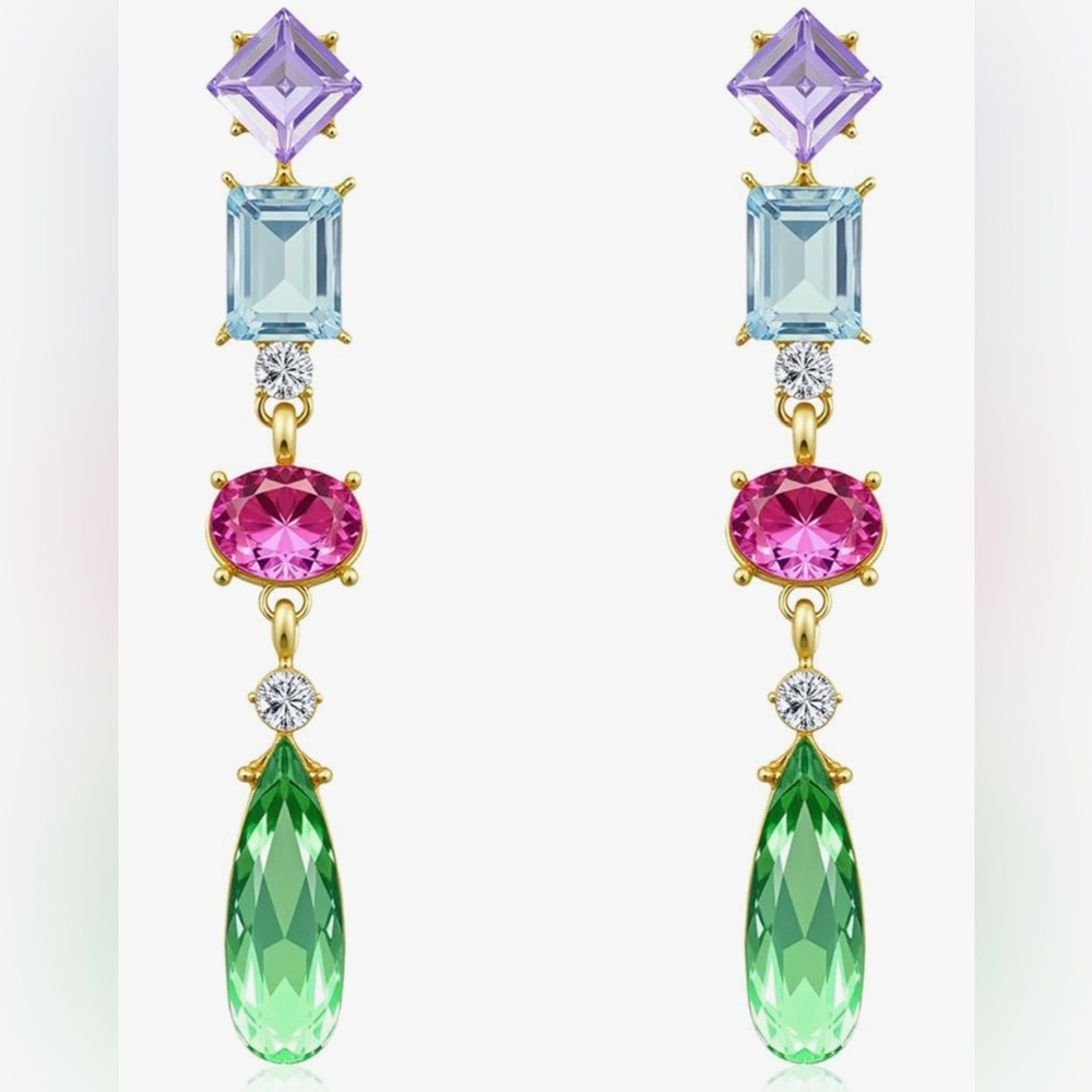 Cute Nordstrom 18KT Gold dip Multi Gemstone long dangle Earrings
